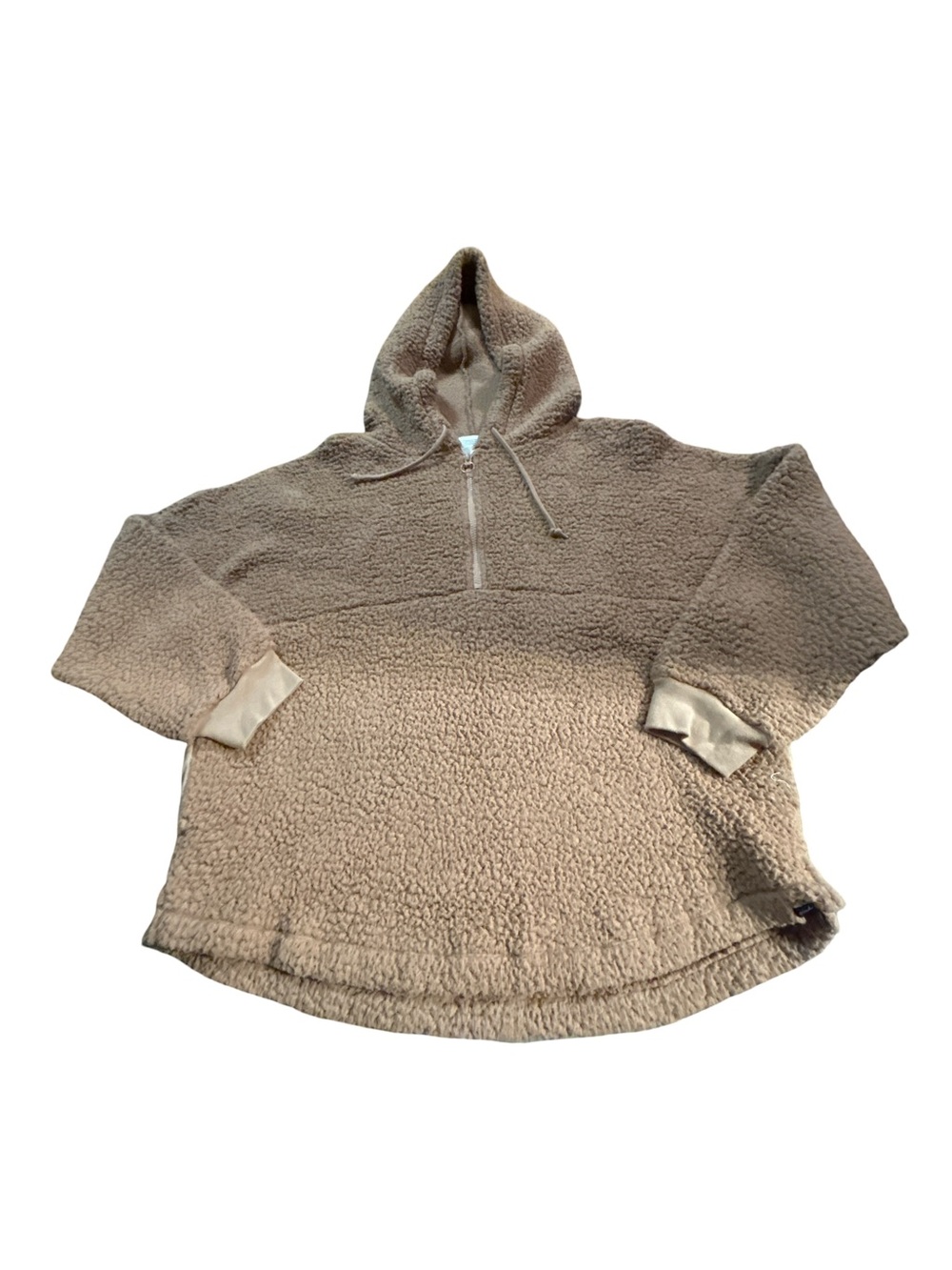 PINK Victoria's Secret Sherpa Fleece Half Zip Anorak Hoodie Brown Tan Women L